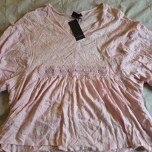 Anthropologie LIV Los Angeles Pink Bohemian Cottage Peasant Top NWT Plus 2X